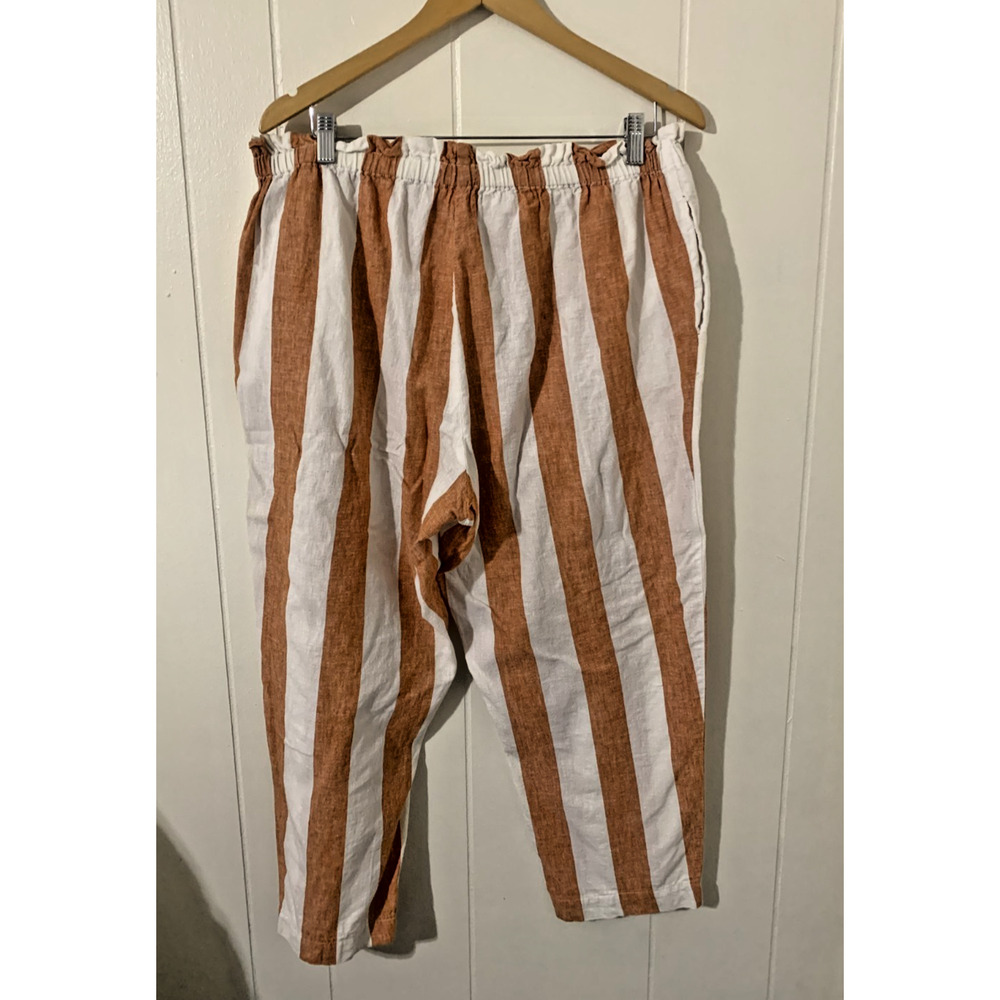 Beach Lunch Lounge Linen Pants Women's White/Orange Stripe Size XL Beachy Boho - Picture 2 of 8